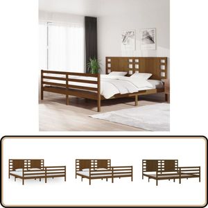 vidaXL Bedframe - Massief Grenenhout - 200x200 cm Massief Hout Bed - Honigbruin Bed - Tweepersoons Bed - Boxspring Bed - Design Bed