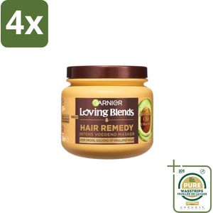 Garnier - Loving Blends - Haarmasker - Avocado Olie & Shea Boter - Ultra Voedend - Golvend & Krullend Haar - 340 ml - Voordeelverpakking - 4 stuks - Shea boter - Droog haar