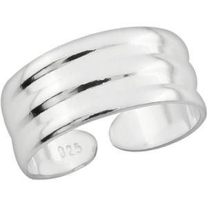 Teenringen | Zilveren teenring, brede band met drie bollingen