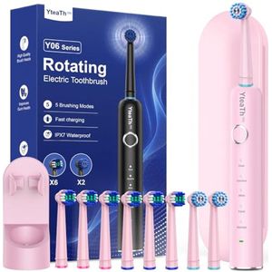 Roterende elektrische tandenborstel met opzetborstels, wandhouder, laadstation en reisetui | Ideaal voor volwassenen en kinderen