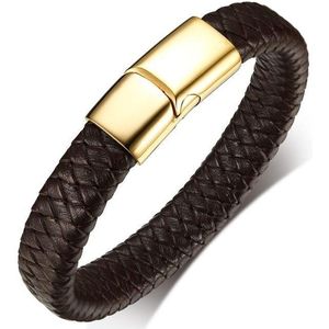 Schitterende Bruin Leren Armband Sluiting Goud | Damesarmband | Herenarmband