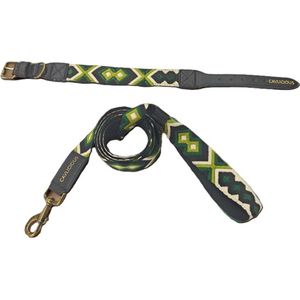 Cavlicious® - ETHNIC - honden halsband - set met riem - veganleder - groen - M