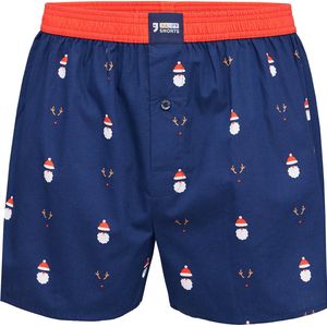 Happy Shorts Wijde Kerst Boxershort Heren Kerstmannen + Rendieren Donkerblauw - Losse boxershort - Maat XL
