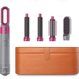 SayKar Föhn Multi Haarstyler - Grijs/Roze - Caramel/Bruine doos - 5 In 1 - Krultang - Stijltang - Haarborstel - Haardroger - Föhn - Haar Multi-Styler