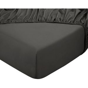 DoubleDry Hoeslaken 140x200 cm - 100% Natuurlijk Katoen - Zacht & Ademend - Rondom Elastiek - OEKO-TEX & BSCI - Antraciet