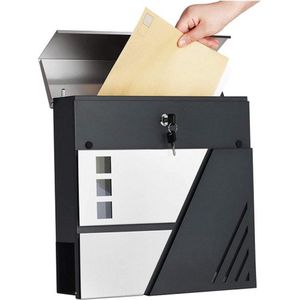 ZAZA Home Brievenbus, wandbus met venster, van roestvrij staal, voor de voordeur, met slot en sleutels, zilver-antraciet