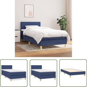 vidaXL Boxspring - Blauw - Inclusief Topmatras - 90x190 cm Boxspring Bed - Slaapcomfort - Boxspring Frame - Tweepersoons Bed - Pocketed Spring Mattress