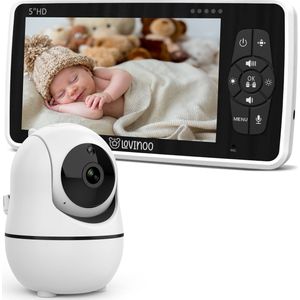 Lovinoo Babyfoon - Babyfoon met Camera – Baby Monitor - Hondencamera - Huisdiercamera - Op Afstand Bestuurbaar - Uitbreidbaar Tot 4 Camera's - Temperatuursensor - Terugspreekfunctie - Video & Audio – Baby Camera - 5.0 Inch Scherm