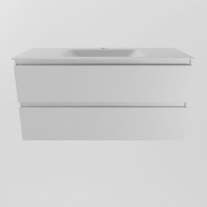 Diamond Line Callisto - Wastafelmeubel 100cm - Mat Wit - Wastafel Midden Solid Surface Wit - Softclose - 1 Kraangat