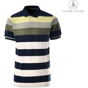 Chris Cayne heren polo shirt - maat XXL - kleur blauw/groen/offwhite - poloshirt korte mouw - gestreept - pique - streeppatroon