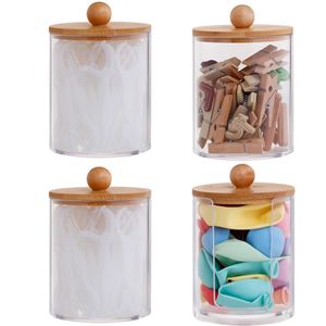 Wattenstaafjeshouder - 4-pack - 14.5x10.5 cm - Plastic - Rond - Wattenstaafjesorganizer - Wattenstaafjesdispenser voor in de Badkamer - Geschikt Voor Wattenbollen, Wattenstaafjes, Wattenschijfjes, Flossstokjes, Haarspeldjes - Transparant