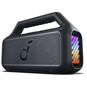 soundcore Boom 2 Outdoor Speaker, 80W, Subwoofer, BassUp 2.0, 24H Playtime, IPX7 Waterproof, Floatable, RGB Lights, USB-C, Custom EQ, Bluetooth 5.3, Portable For Outdoors, Camping, Beach, and Backyard-Zwart