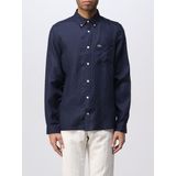 Lacoste - Blauw Linnen Overhemd - Korte Mouwen - Regular Fit