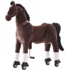 Kijana Rijdend Speelgoed Paard - Hobbelpaard - 97 x 35 x 100 cm - 4-9 Jaar - Inclusief Inline Skate Wieltjes - Chocolade bruin