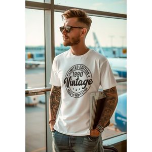 1990 Jaar Wit T-shirt Heren - Maat S - Aged Vintage - Verjaardag Cadeau Mannen - Limited Edition