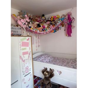 Speelgoedhangmatten, Jumbo Speelgoedhangmat, Hoek Speelgoedhangmat, Knuffelspeelgoed Opbergnet Hangmat Organisator voor Knuffels, Knuffels, Teddyberen, Pluchen Dieren (Roze)