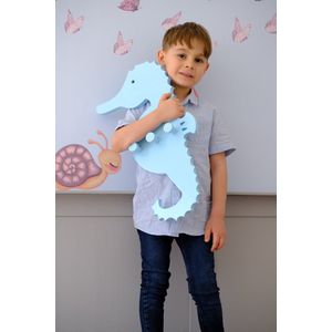 Zeepaard Kinder kleding kapstok - Blauwe zeepaard wandkapstok- zeepaard babykamer wandkapstok -dierenkapstok