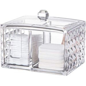 Wattenschijfdispenser en wattenstaafjeshouder, make-up organizer, opbergdoos voor wattenstaafjes, wattenschijfopslag met deksel