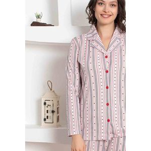 Alimer - Dames Pyjamaset - 100% Katoen - Roze/Grijs - Maat M