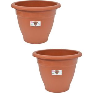 Set van 2x stuks terra cotta kleur ronde plantenpot/bloempot kunststof diameter 50 cm - Plantenbakken/bloembakken voor buiten