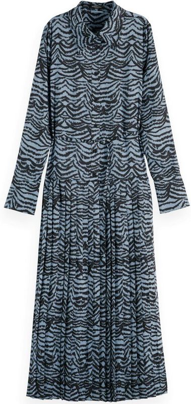 Scotch & Soda Belted Pleated Hem Midi-jurk Met Lange Mouwen