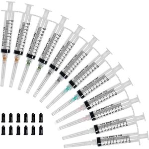 Allecto Premium - Herbruikbare Blunt Naald Luer Lock Spuit 12 stuks Plastic Schroefbare Naalden Spuit 10ml Spuit met Schroefdraad Tip Doseernaalden en Doppen voor Nauwkeurige Doseringen