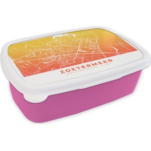 Broodtrommel Roze - Lunchbox - Brooddoos - Stadskaart - Zoetermeer - Geel - Nederland - 18x12x6 cm - Kinderen - Meisje