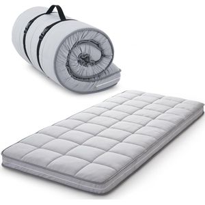 Opvouwbaar Vloermatras met Gel Geïnfuseerde Traagschuim Topper - 190x75x10 cm - Roll-Up Slaapmatras - Draagbare Slaappad - Wasbare Hoes - Geschikt voor Logeren, Camping en Tatami