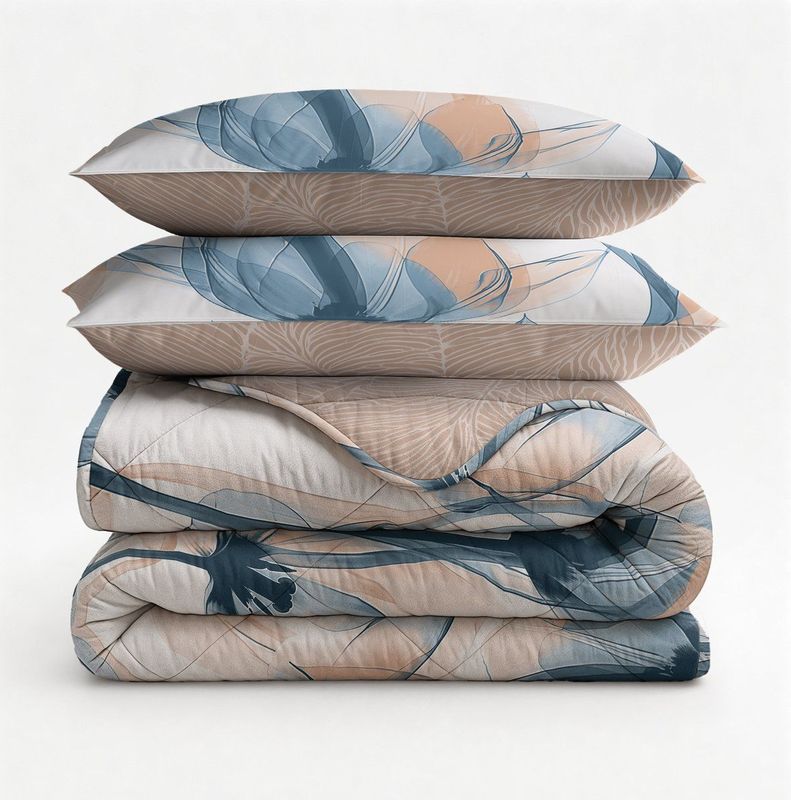 Sleeptime 2 in 1 Dekbed zonder Overtrek Glass Flower - Dekbed - 200 x 200 cm + 2 x kussenslopen 60x70 - Blauw