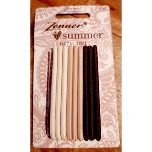 Zenner loves summer - 9 haarelastieken metal free - 9x haarelastiek metaalvrij - ecru/roomwit, beige zand/naturel, bruin