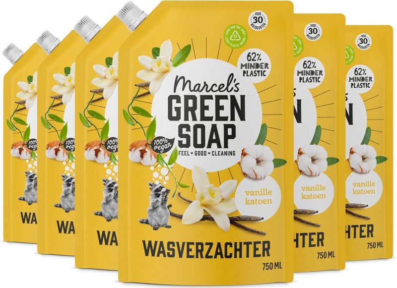 Marcel's Green Soap - Wasverzachter - Katoen & Vanille - Navulling - 1 Liter