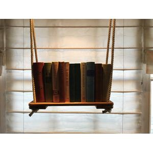 Déko-Play eigentijdse houten ophang wandplank met touwen.