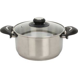 Roestvrijstalen kookpan met glazen deksel, 2,1 l / 18 x 14 cm, universele kookpan met handgrepen, pan voor pasta, aardappelen, soepen, stoofpot voor alle warmtebronnen, vaatwasmachinebestendig