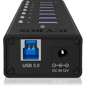 USB 3.0 Hub met 7 Poorten en 12V Voeding - Aluminium Behuizing en Oplaadpoort