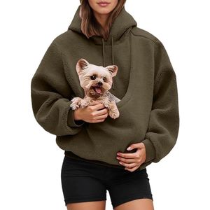 Nieuwe Europese en Amerikaanse herfst/winter Pet Bag Hoodie - Grote damessweatshirt - Draagtas met voorvak - Geschikt voor kleine huisdieren - Brons, maat XL