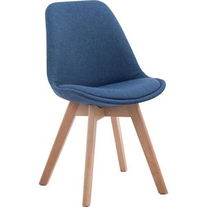 Eetkamerstoel - Bezoekersstoel Lise - Blauwe stof - naturel houten poten - set van 1 - zithoogte 47 cm - modern