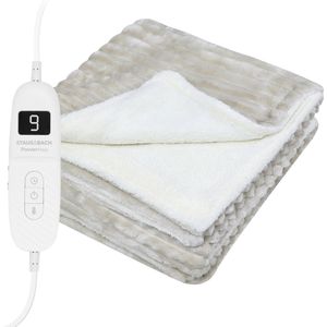 STAUS&BACH Elektrische deken 3XL - 2 persoons bovendeken - Dubbelzijdig Fleece Sherpa Warmtedeken - Beige - 180x160 cm PowerNap