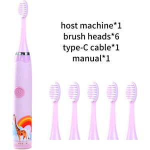 Elektrische Kindertandenborstel – Sonisch – 6 Opzetborstels – USB Oplaadbaar – Cartoon Design – Zachte Dupont Borstelharen