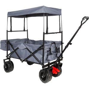 EASTWALL Bolderkar - Opvouwbare Handkar met Dak - 110 x 63 x 67/105 cm - Transportkar - Tot 80 kg - Verstelbare duw- en trekhandgreep - Inclusief Transparante Regenhoes met Ritssluitingen - Afneembaar Dak - Zwart/Grijs