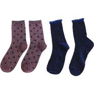 Jobo By JET - Glitter sokken set - 2 pack - 2 paar sokken - Groen - Blauw - One size