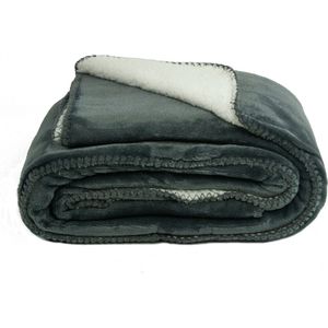 Zest - Fleecedeken - Fleeceplaid - Donker Grijs - Zachte vachtzijde binnenkant - Pluist niet - Stevige kwaliteit - Plaid voor op de bank, bed of woonkamer decoratie - 200 x 150 cm - Houdt warmte goed vast - warme crème-witte vachtzijde