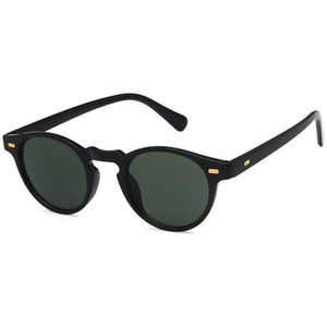 Kleine Zonnebril - Unisex Trendy Zonnebril - Zwart met Groene Glas