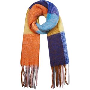 Wintersjaal Franjes - Herfst/Winter - Dikke Warme Sjaals - Luxe - Acryl - Oranje/Blauw
