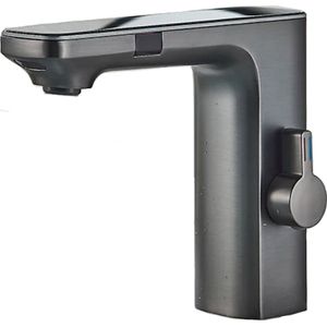 J&R Wastafel Kraan - Sensor control - Grijs geborsteld - Digitaal LCD scherm - Koud en Warm Water - Mengkraan