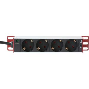 Professionele 106909 Meervoudige Stekkerdoos Schuko Voor Rack 10 Inch - 4-Zits Schuko-Steker - Zwart-Zilver