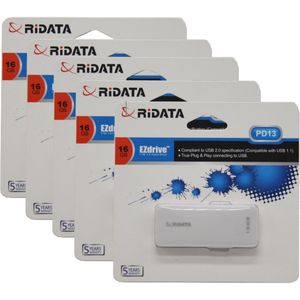 RiDATA 5-Pack 16GB USB 2.0 Flash Drive | PD13 | Bulk Geheugensticks voor Kantoor, School, Thuis