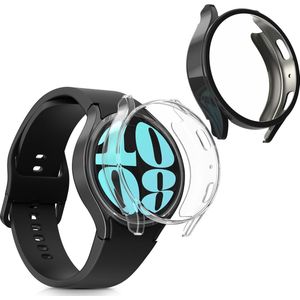 kwmobile 2x smartwatch hoes geschikt voor Samsung Galaxy Watch 6 44mm hoesje - Siliconen sporthorloge cover - Activity tracker case in zwart / transparant