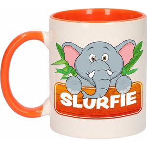 Kinder olifanten mok / beker Slurfie oranje / wit 300 ml