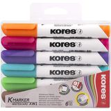 Whiteboard & Flipover markers Kores XW1, ronde punt 1-3mm 6 stuks