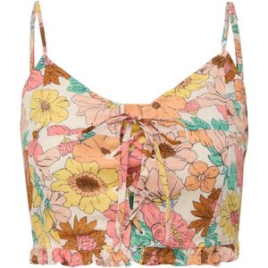 QS - Blouseshirt - Oker - Bloemenprint - Mouwloos - Normale Pasvorm